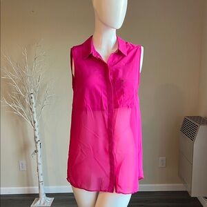Sleeveless Hot Pink Sheer Blouse